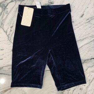 Fabletics High-Waisted Velour Bike Shorts 9" Midnight Blue Medium New